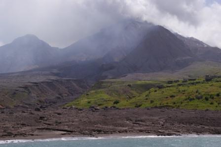 View of the volcano and exclusion zone during the boat tour