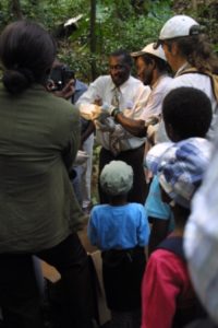 Minister of Agriculture handling a mountain chicken